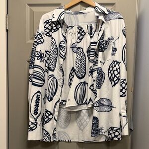 Navy and White Patterned Women's Shirt